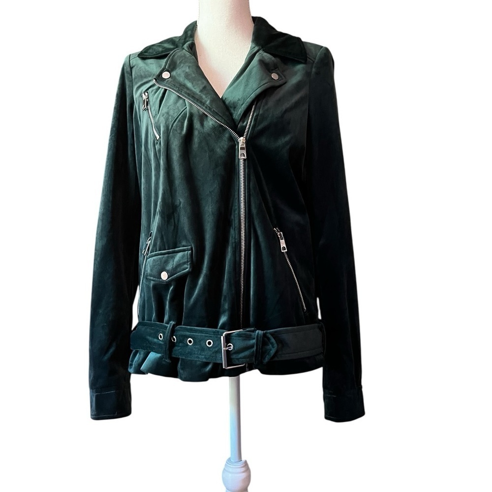 Vero Moda Green Velvet Motorcycle Jacket Size Medium
